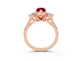 Rose gold Three-Stone Marquise Cut Garnet Pavé Band with Four-Prong Setting_3