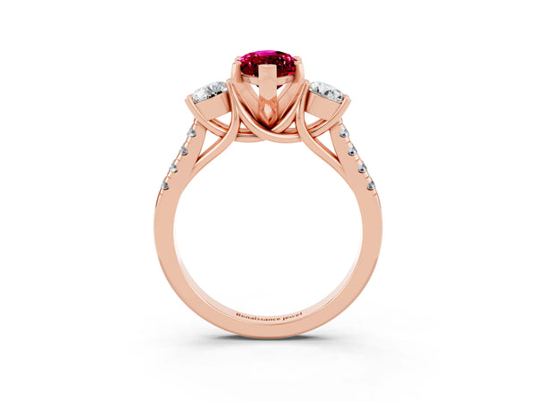 Rose gold Three-Stone Marquise Cut Garnet Pavé Band with Four-Prong Setting