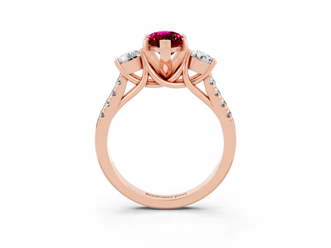 Rose gold Three-Stone Marquise Cut Garnet Pavé Band with Four-Prong Setting_3