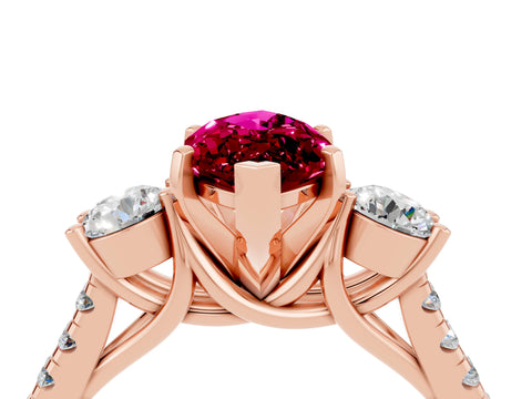 Rose gold Three-Stone Marquise Cut Garnet Pavé Band with Four-Prong Setting_4