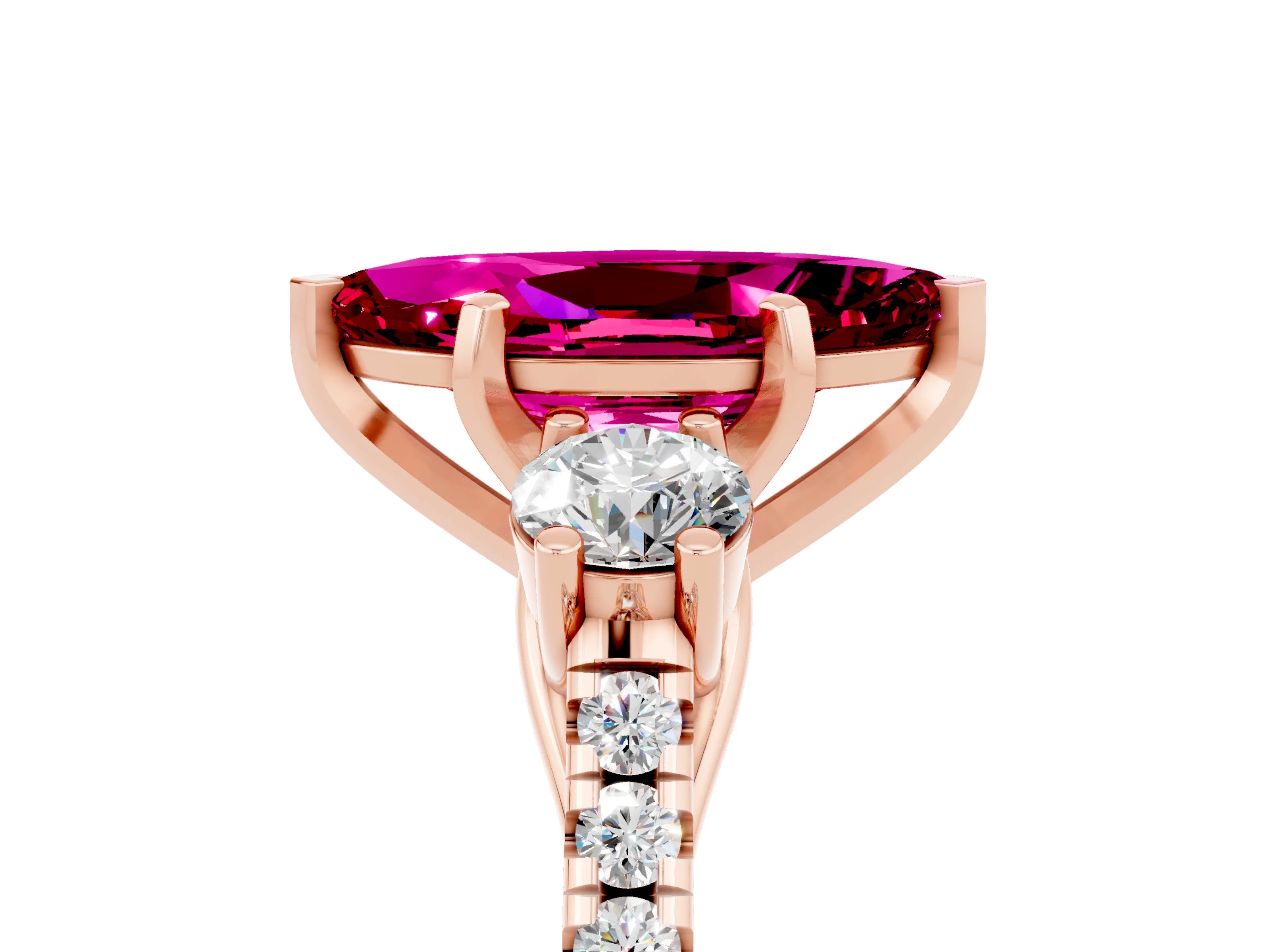 Rose gold Three-Stone Marquise Cut Garnet Pavé Band with Four-Prong Setting_5