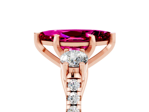 Rose gold Three-Stone Marquise Cut Garnet Pavé Band with Four-Prong Setting_5