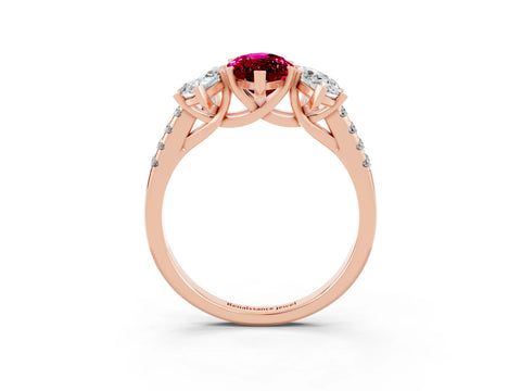Rose gold Three-Stone Marquise Cut Garnet Ring with Pavé Band and Prong Setting_15