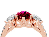 Rose gold Three-Stone Marquise Cut Garnet Ring with Pavé Band and Prong Setting_16
