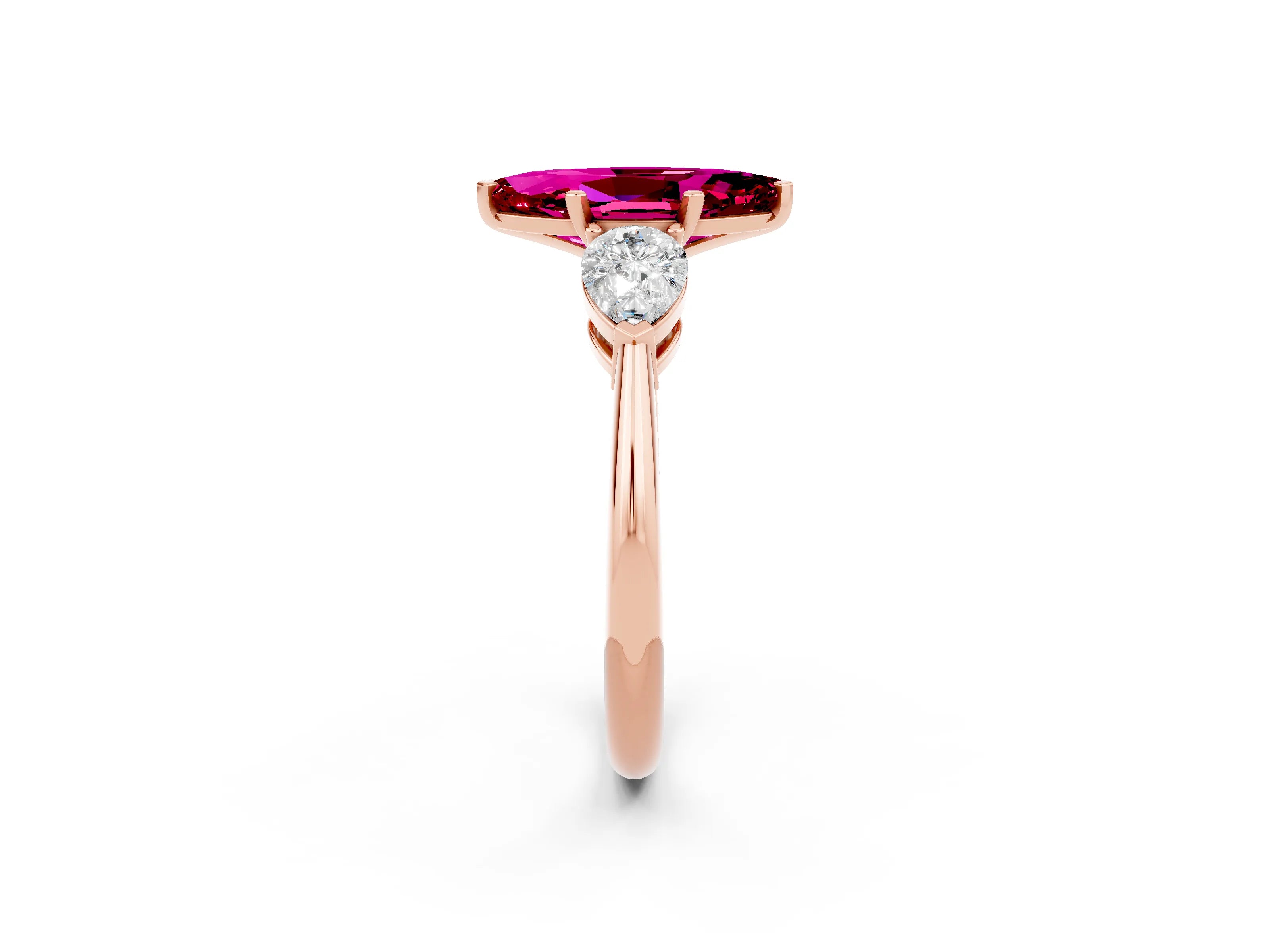 Rose gold Three-Stone Marquise Cut Garnet Ring with Pear Side Stones and Four-Prong Setting_2