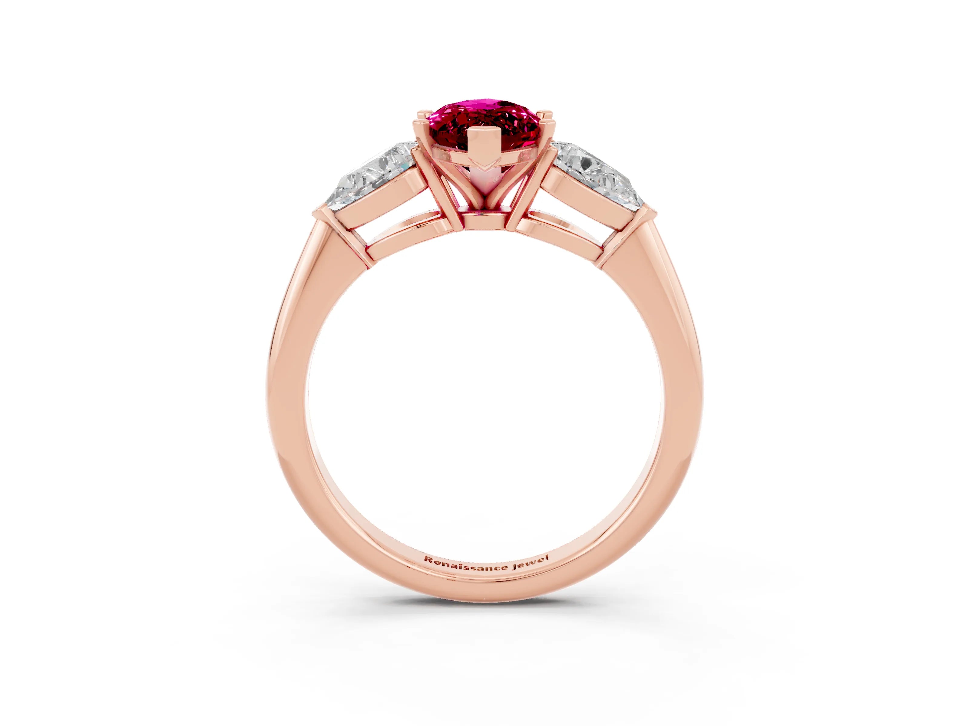 Rose gold Three-Stone Marquise Cut Garnet Ring with Pear Side Stones and Four-Prong Setting_3