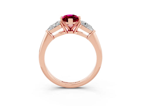 Rose gold Three-Stone Marquise Cut Garnet Ring with Pear Side Stones and Four-Prong Setting_3
