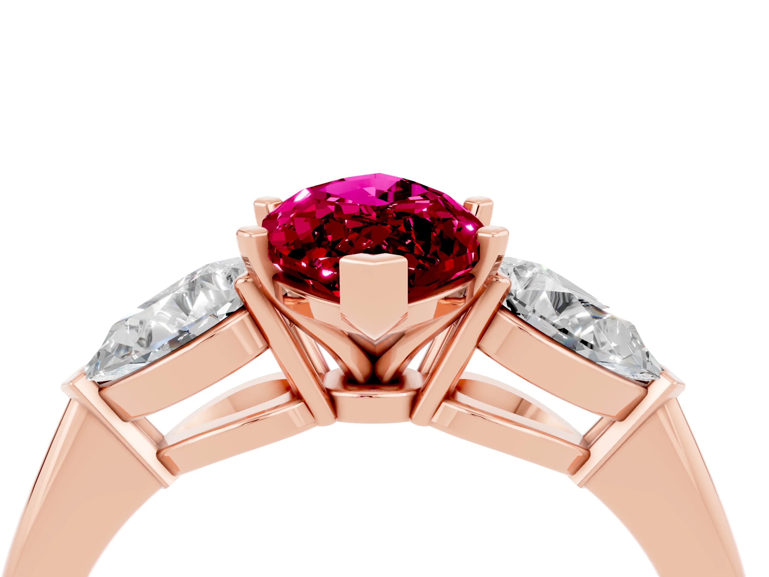 Rose gold Three-Stone Marquise Cut Garnet Ring with Pear Side Stones and Four-Prong Setting_4