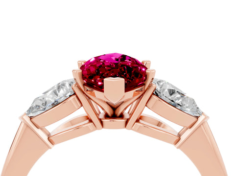 Rose gold Three-Stone Marquise Cut Garnet Ring with Pear Side Stones and Four-Prong Setting_4