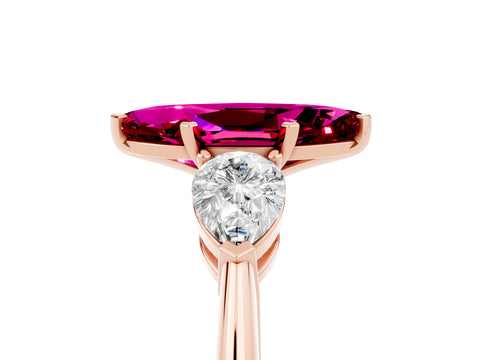 Rose gold Three-Stone Marquise Cut Garnet Ring with Pear Side Stones and Four-Prong Setting_5