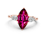 Rose gold Three-Stone Marquise Cut Garnet Ring with Pear  Side Stones in Four-Prong Setting_12