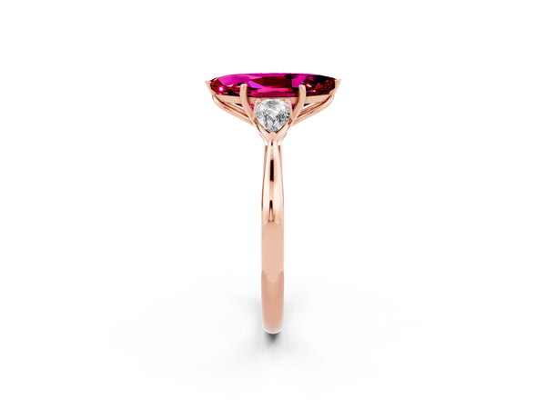 Rose gold Three-Stone Marquise Cut Garnet Ring with Pear  Side Stones in Four-Prong Setting