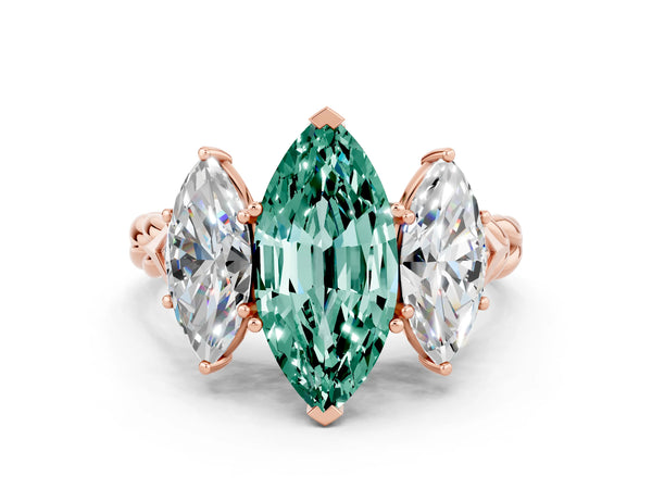 Rose gold Three-Stone Marquise Cut Green Sapphire Braided Band Ring with Four-Prong Setting