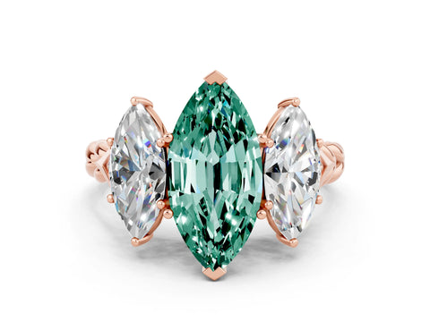 Rose gold Three-Stone Marquise Cut Green Sapphire Braided Band Ring with Four-Prong Setting_12