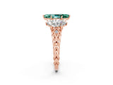 Rose gold Three-Stone Marquise Cut Green Sapphire Braided Band Ring with Four-Prong Setting_14