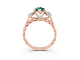 Rose gold Three-Stone Marquise Cut Green Sapphire Braided Band Ring with Four-Prong Setting_15