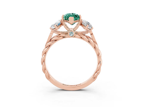 Rose gold Three-Stone Marquise Cut Green Sapphire Braided Band Ring with Four-Prong Setting_15