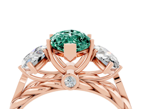 Rose gold Three-Stone Marquise Cut Green Sapphire Braided Band Ring with Four-Prong Setting_16