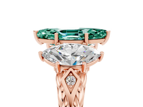 Rose gold Three-Stone Marquise Cut Green Sapphire Braided Band Ring with Four-Prong Setting_17