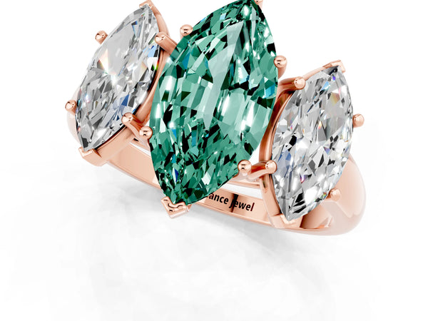 Rose gold Three-Stone Marquise Cut Green Sapphire Engagement Ring with Prong Setting