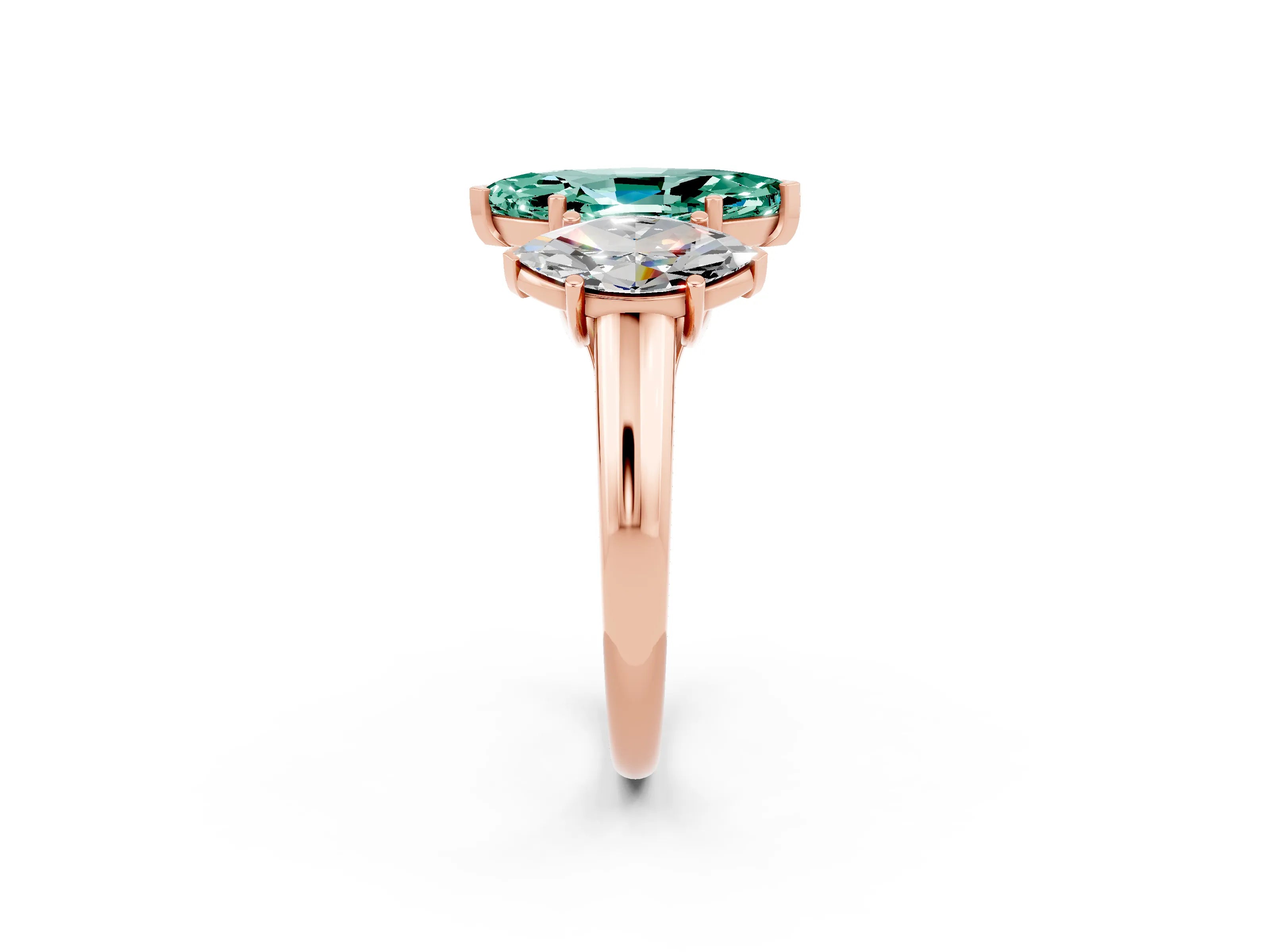 Rose gold Three-Stone Marquise Cut Green Sapphire Engagement Ring with Prong Setting_2