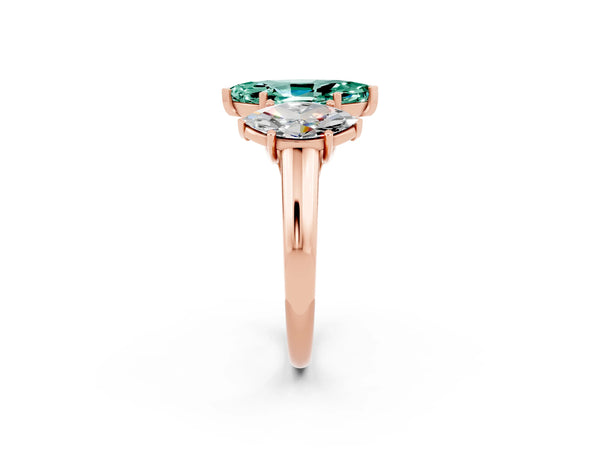 Rose gold Three-Stone Marquise Cut Green Sapphire Engagement Ring with Prong Setting