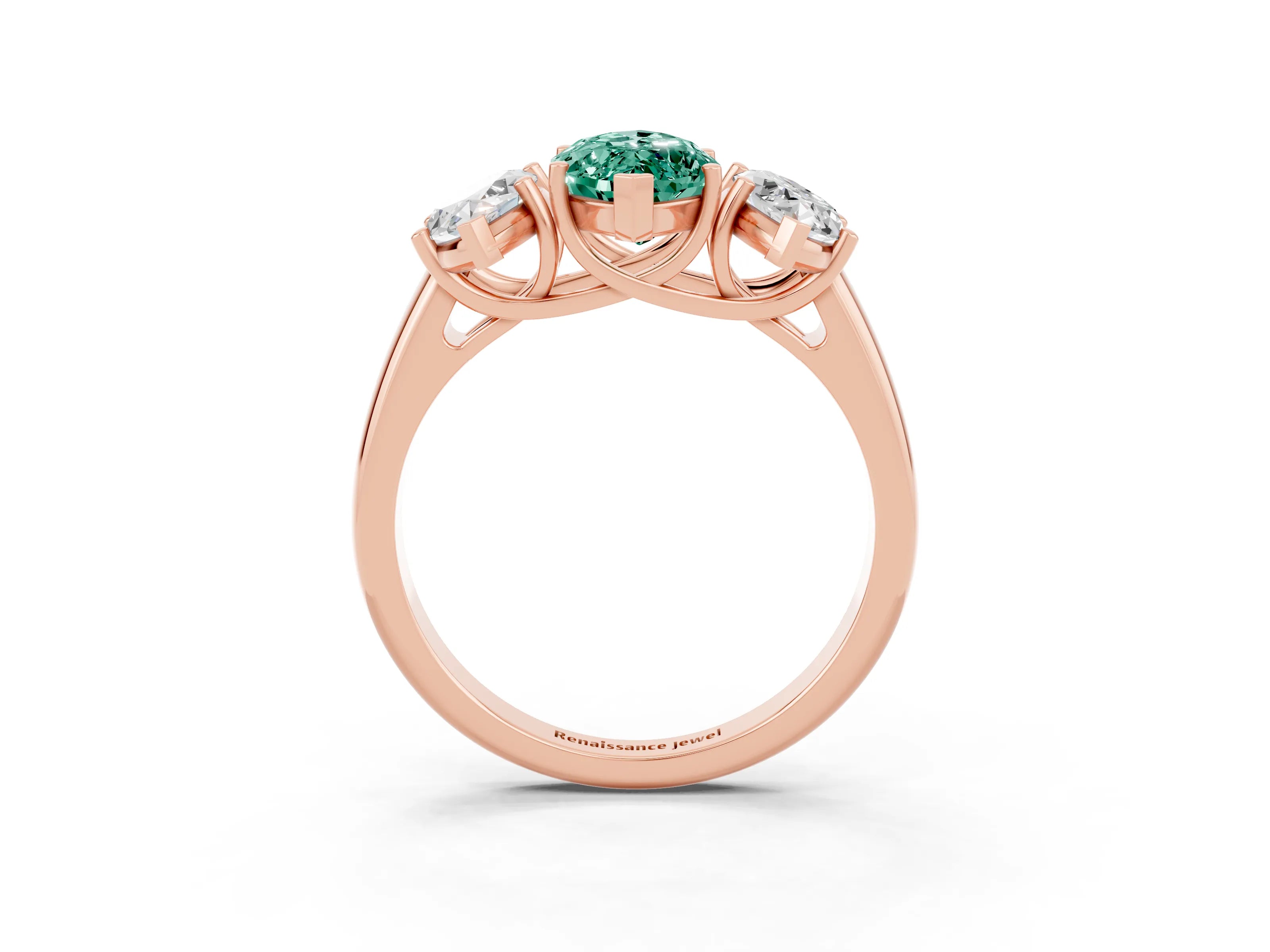 Rose gold Three-Stone Marquise Cut Green Sapphire Engagement Ring with Prong Setting_3