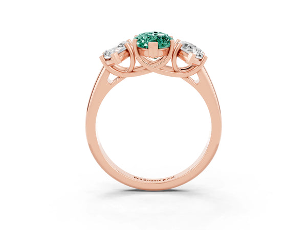 Rose gold Three-Stone Marquise Cut Green Sapphire Engagement Ring with Prong Setting