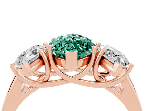 Rose gold Three-Stone Marquise Cut Green Sapphire Engagement Ring with Prong Setting_4