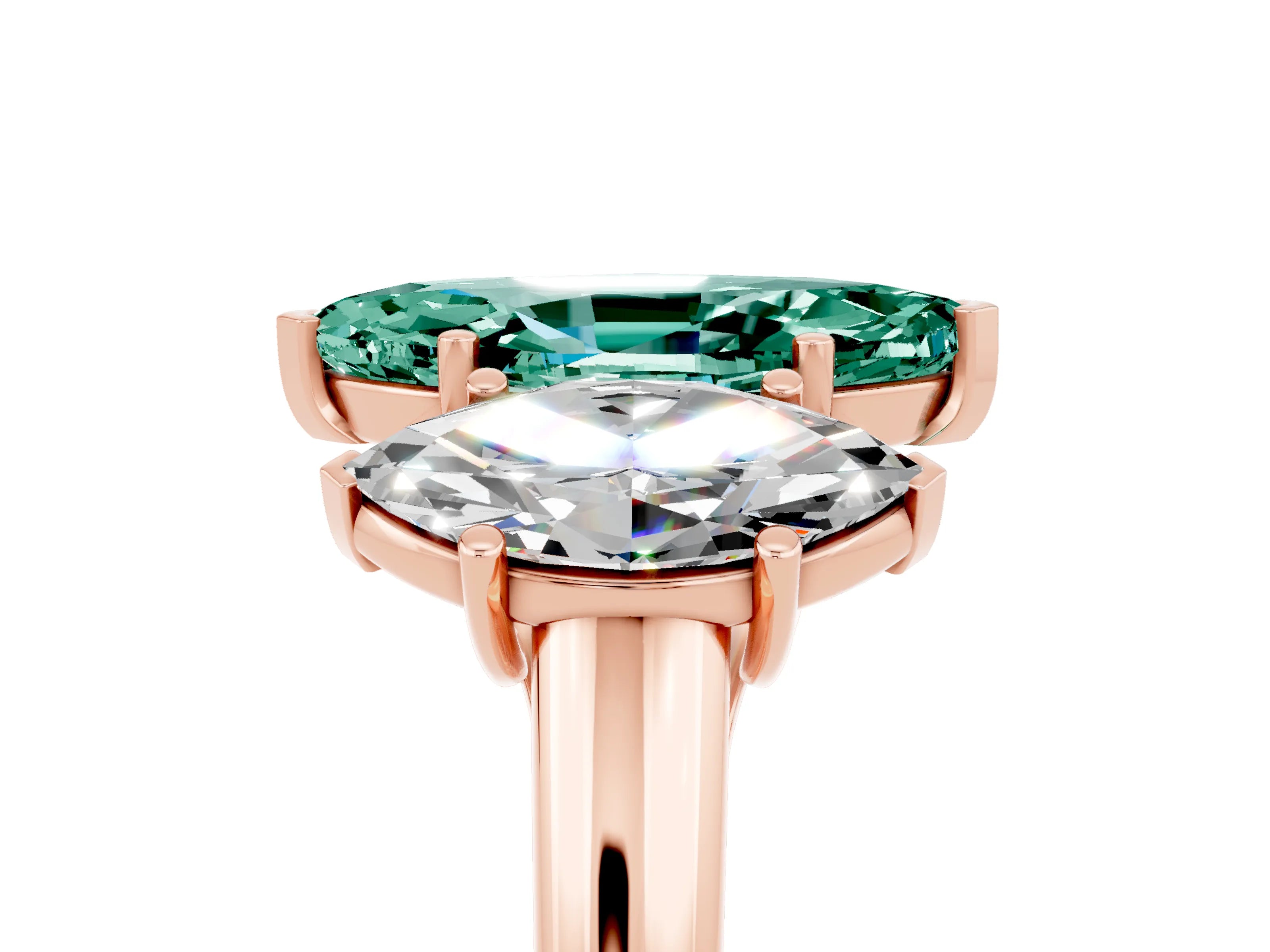 Rose gold Three-Stone Marquise Cut Green Sapphire Engagement Ring with Prong Setting_5