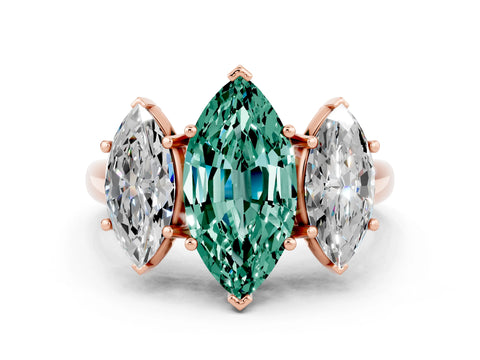 Rose gold Three-Stone Marquise Cut Green Sapphire Engagement Ring with Prong Setting