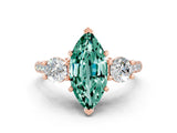 Rose gold Three-Stone Marquise Cut Green Sapphire Pavé Band with Four-Prong Setting