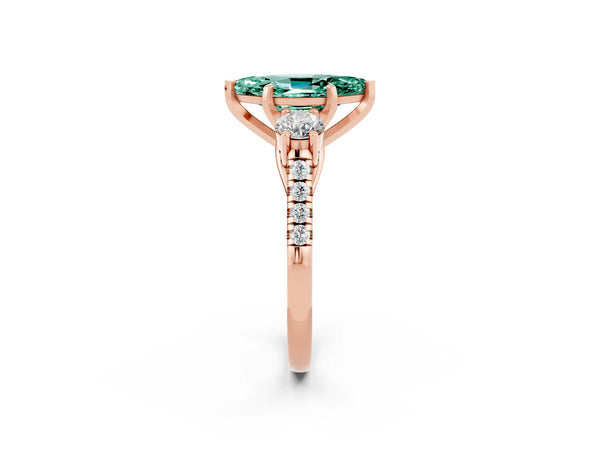 Rose gold Three-Stone Marquise Cut Green Sapphire Pavé Band with Four-Prong Setting