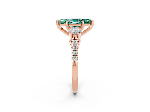 Rose gold Three-Stone Marquise Cut Green Sapphire Pavé Band with Four-Prong Setting_2