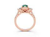 Rose gold Three-Stone Marquise Cut Green Sapphire Pavé Band with Four-Prong Setting_3