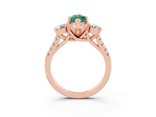 Rose gold Three-Stone Marquise Cut Green Sapphire Pavé Band with Four-Prong Setting