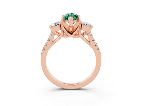 Rose gold Three-Stone Marquise Cut Green Sapphire Pavé Band with Four-Prong Setting_3