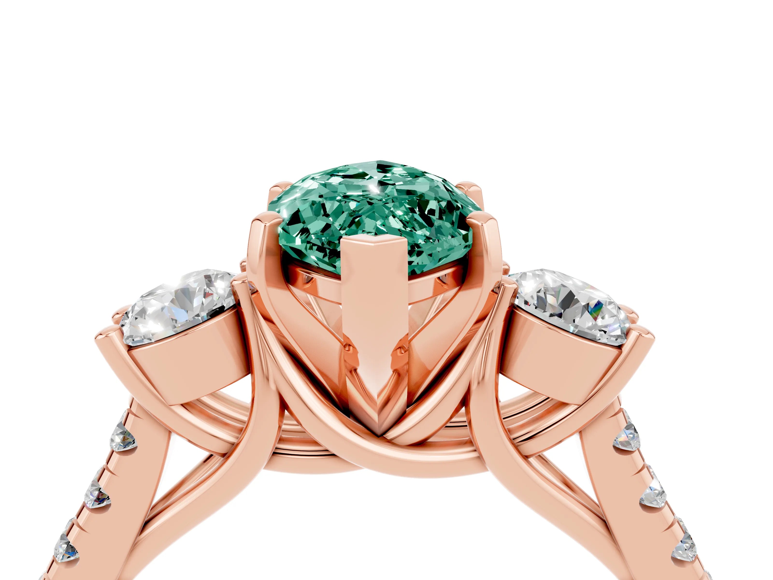 Rose gold Three-Stone Marquise Cut Green Sapphire Pavé Band with Four-Prong Setting_4