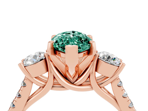 Rose gold Three-Stone Marquise Cut Green Sapphire Pavé Band with Four-Prong Setting_4