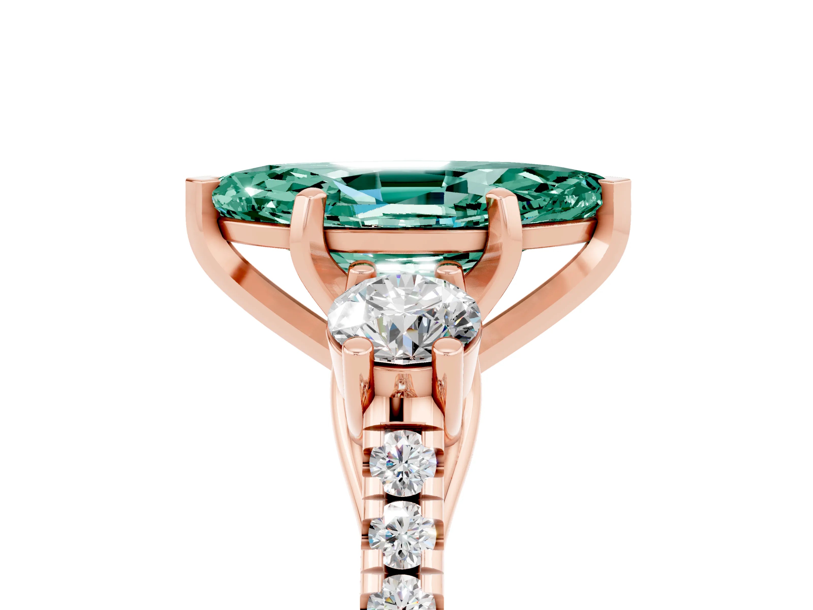 Rose gold Three-Stone Marquise Cut Green Sapphire Pavé Band with Four-Prong Setting_5
