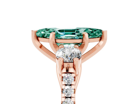 Rose gold Three-Stone Marquise Cut Green Sapphire Pavé Band with Four-Prong Setting_5