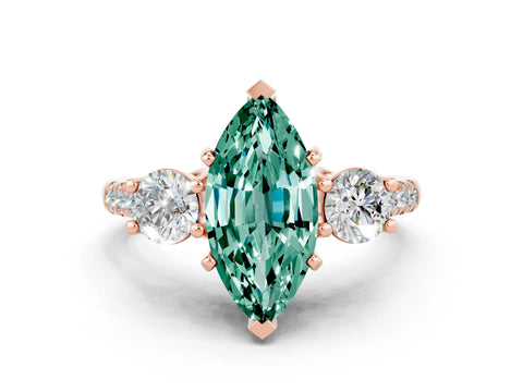 Rose gold Three-Stone Marquise Cut Green Sapphire Pavé Band with Four-Prong Setting