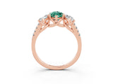 Rose gold Three-Stone Marquise Cut Green Sapphire Ring with Pavé Band and Prong Setting_15