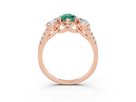 Rose gold Three-Stone Marquise Cut Green Sapphire Ring with Pavé Band and Prong Setting_15
