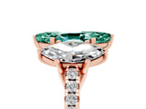 Rose gold Three-Stone Marquise Cut Green Sapphire Ring with Pavé Band and Prong Setting_17