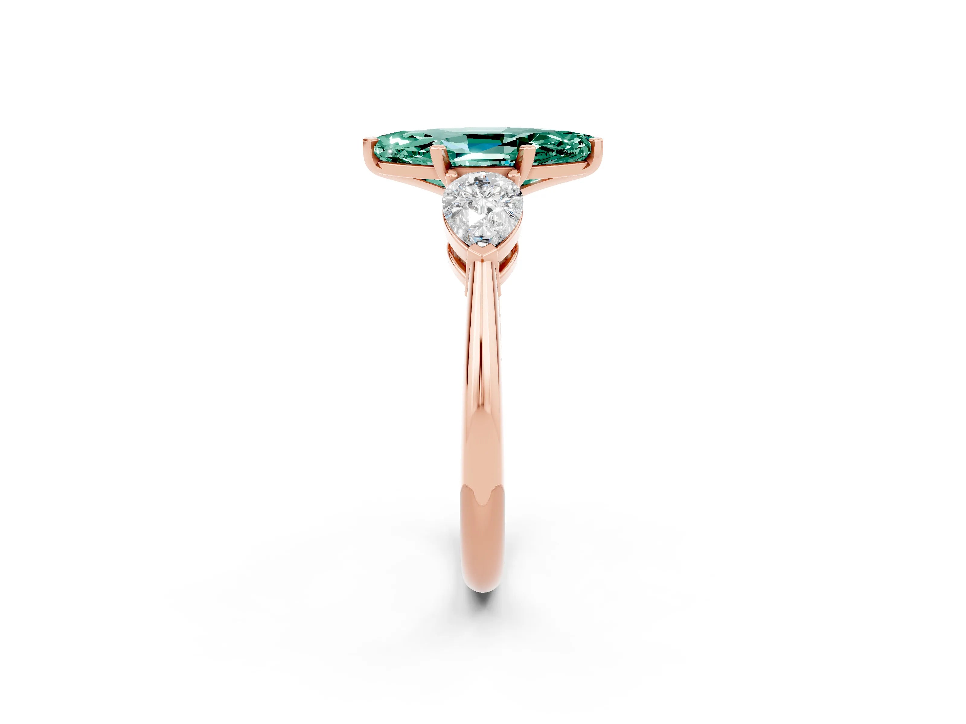 Rose gold Three-Stone Marquise Cut Green Sapphire Ring with Pear Side Stones and Four-Prong Setting_2