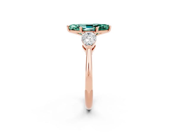Rose gold Three-Stone Marquise Cut Green Sapphire Ring with Pear Side Stones and Four-Prong Setting