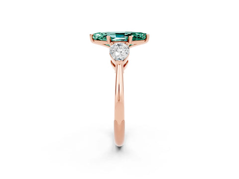 Rose gold Three-Stone Marquise Cut Green Sapphire Ring with Pear Side Stones and Four-Prong Setting_2