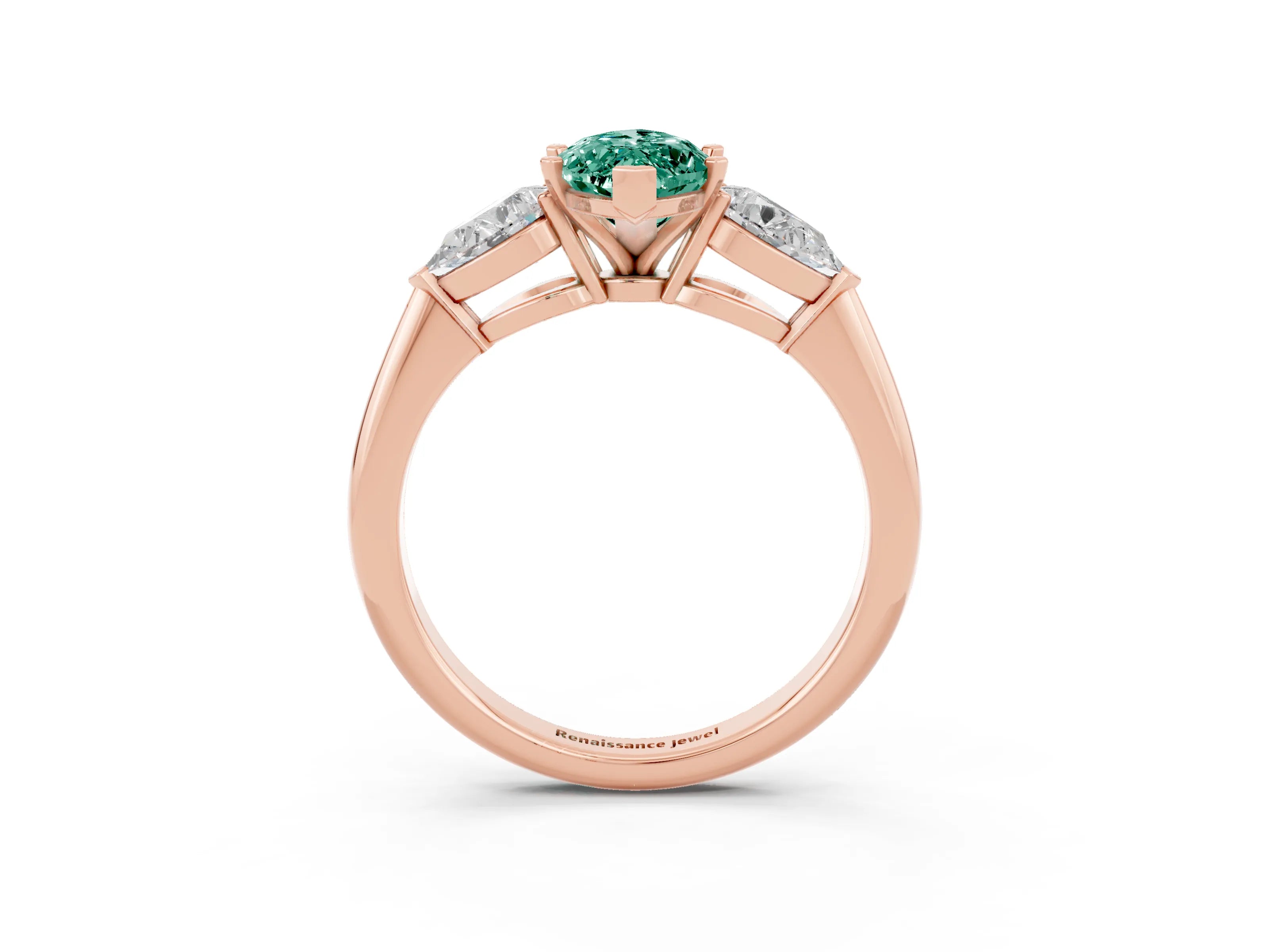 Rose gold Three-Stone Marquise Cut Green Sapphire Ring with Pear Side Stones and Four-Prong Setting_3
