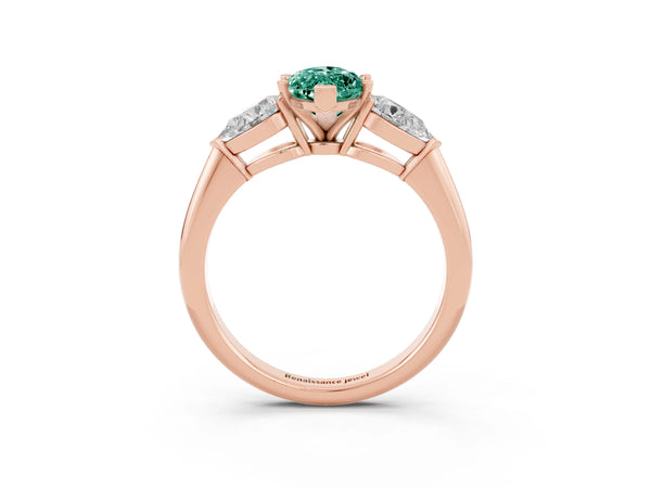 Rose gold Three-Stone Marquise Cut Green Sapphire Ring with Pear Side Stones and Four-Prong Setting
